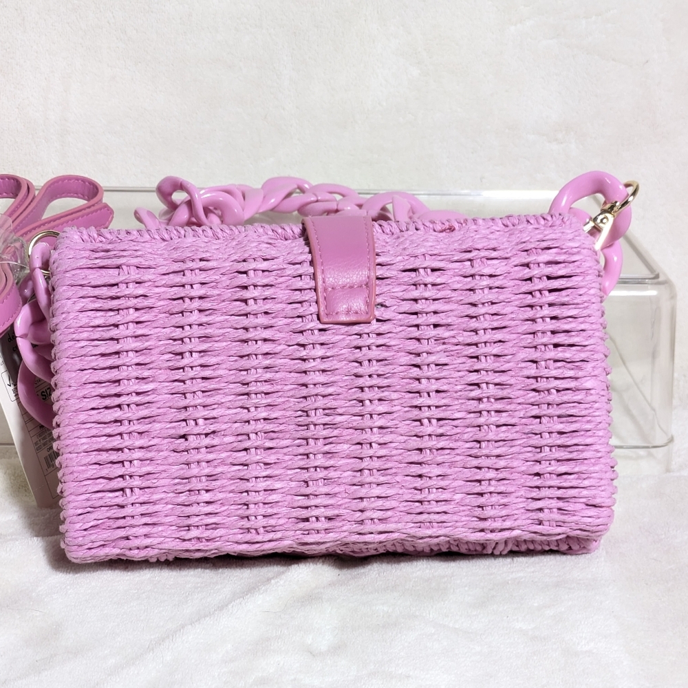 NWT A New Day Target Pink Straw Bag Crossbody and Chain Strap Easter Barbiecore - Picture 3 of 13
